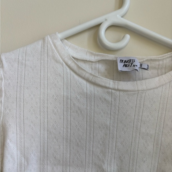 Princess Polly White Pointelle Fitted Crop T-Shirt - Size 8 (Small) - Picture 2 of 5